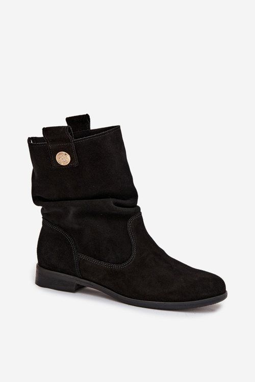 Leather Suede Women's Ankle Boots with Gathering Insulated Zazoo 4210 Black