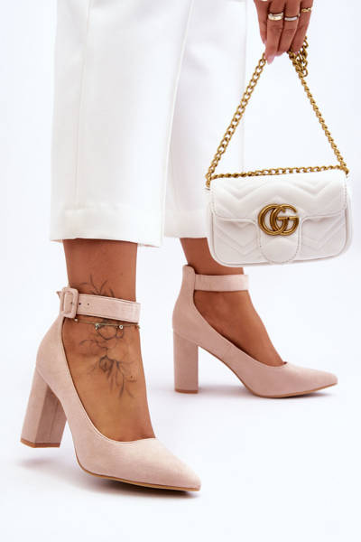 Czółenka Zamsz Eleganckie Beżowe Gloria N1D1009