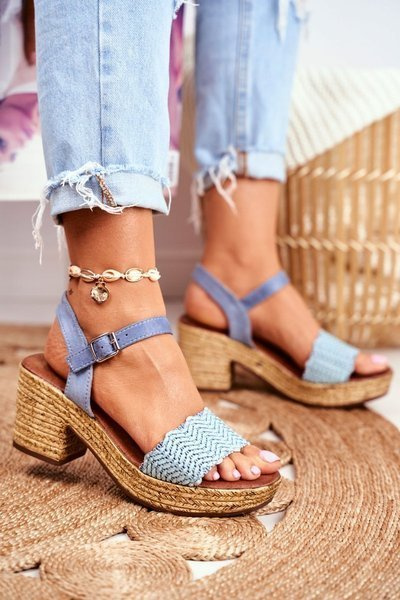 Sandals On A Braided Platform Blue Fobi