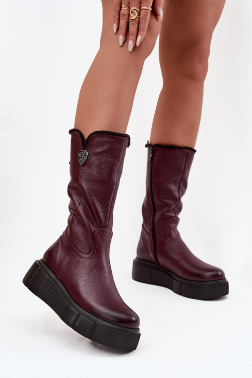 Women's Leather Boots With Wool Zazoo 70121 Bordeaux