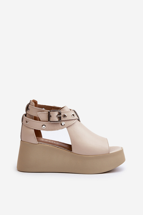 Zazoo 1732 Leather Wedge Sandals Beige