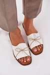 Flat Sole Slippers With Decorative Bow White Deonelis
