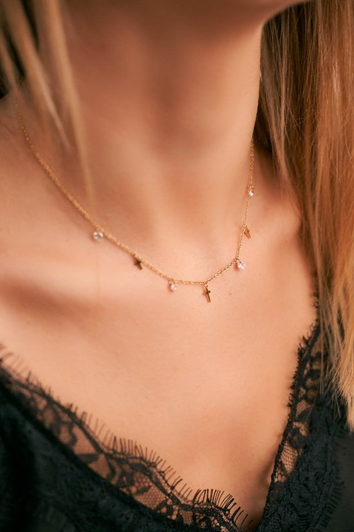 Women's Gold Necklace Chain Zirkons Crosses Katie