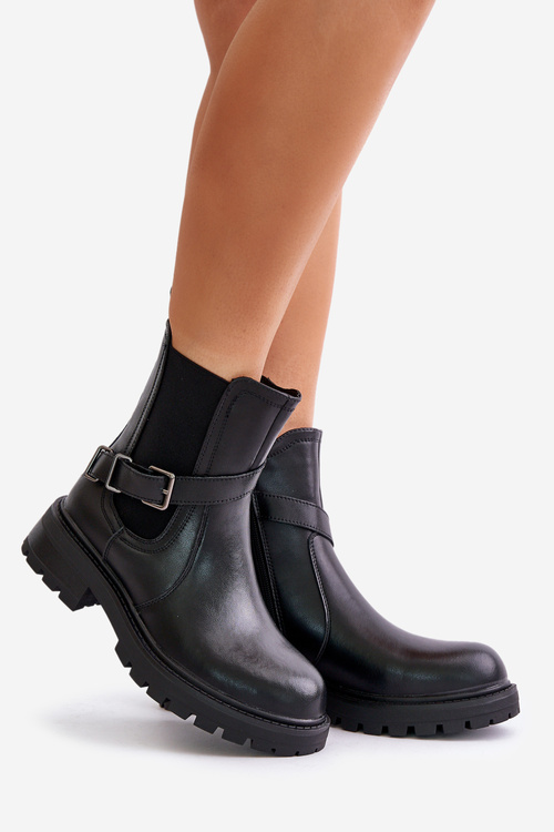 Leather Insulated Ankle Boots With Strap Black Sergio Leone TR719-S