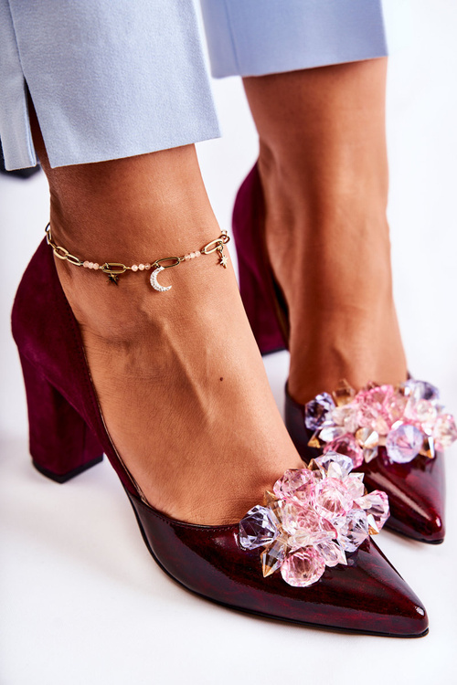 Fashionable Leather Pumps With Ornaments Maroon Louna