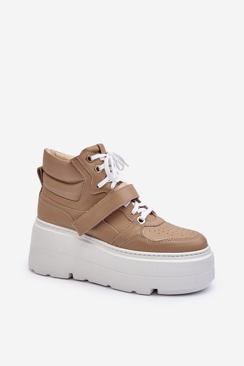 Sneakersy Skóra Naturalna Damskie Zazoo 3450 Beżowe