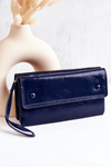 Large Leather Wallet On Zipper Navy Loreaine
