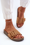 Klapki Eko Zamszowe Klamra Damskie Camel Laeltia XZ-001