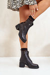 Lace Up Women's Heeled Boots Made Of Natural Leather Insulated Black Vinceza 91110