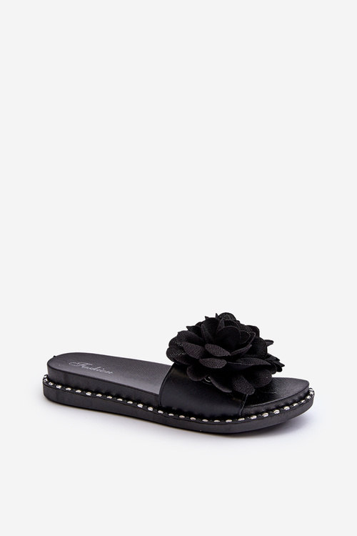 Women's Sandals Decorated with Flowers Black Cellanen