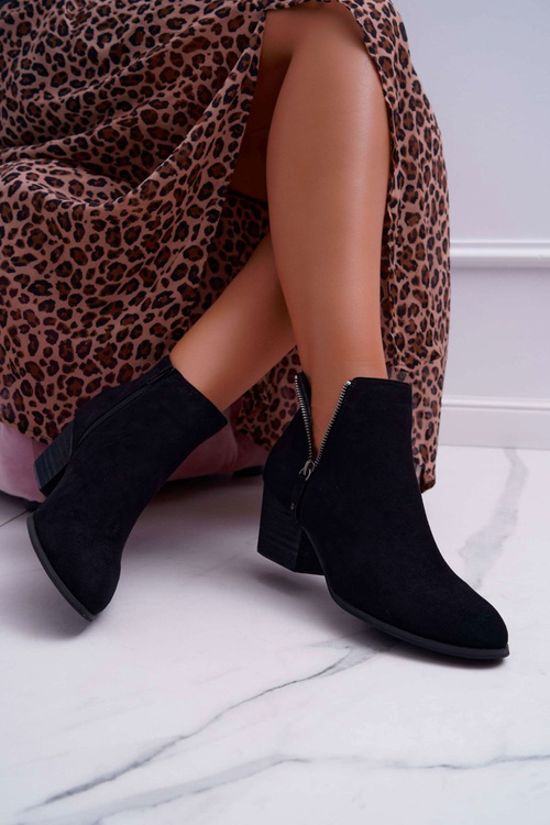 Women's Heeled Boots Zipper Suede Black Farre