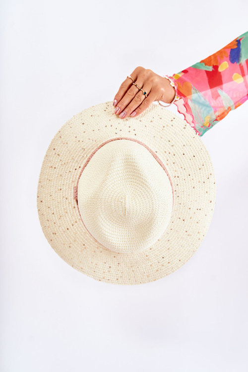 Straw Hat With Sequins Light Beige Iluna