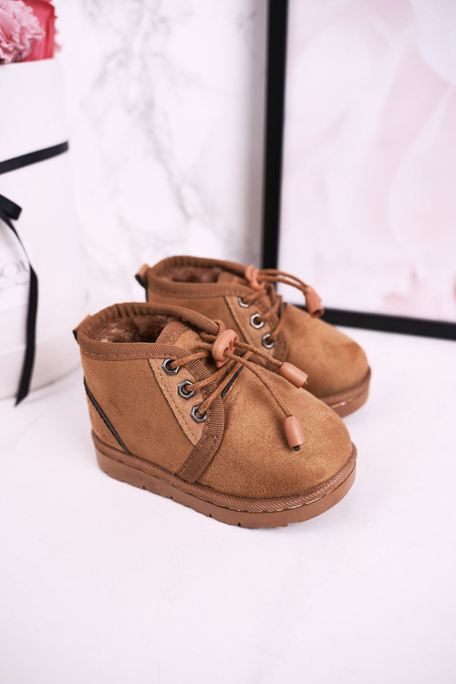 Children's Lace-up Snow Boots Insulated With Fur Brown Hunter