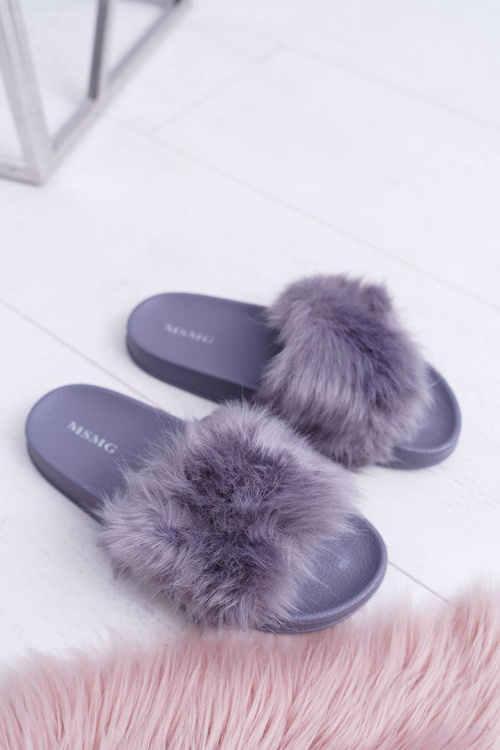 Women's Flip Flops With Fur Dark Grey Fur
