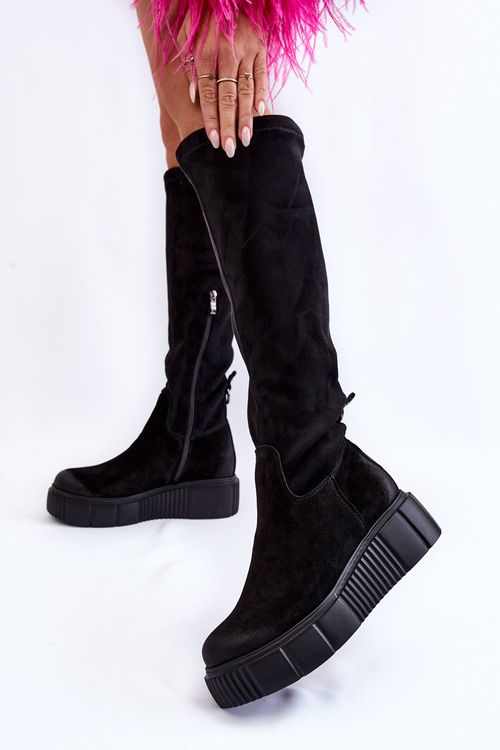 Suede Before The Knee Platform Boots Black Spectrum