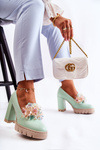 Elegant Pumps With Ornament Smooth Green Caterine