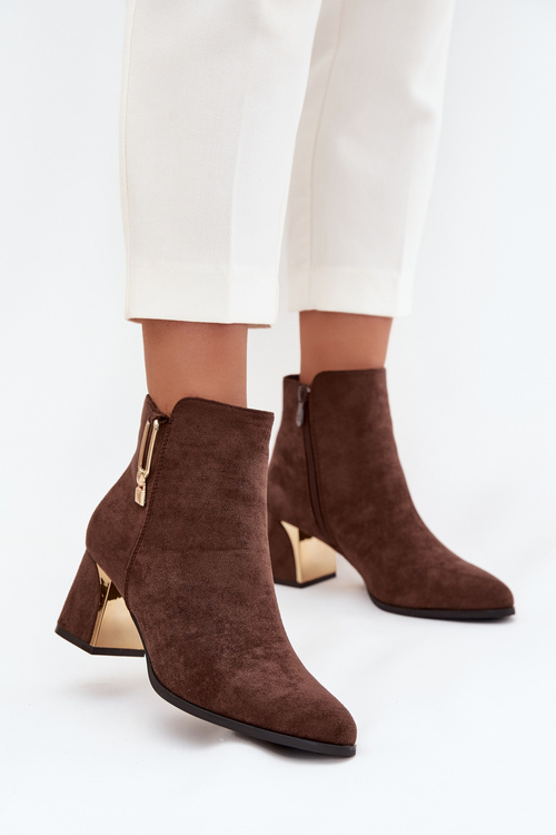 Women's heeled ankle boots with gold details brown Kalivra