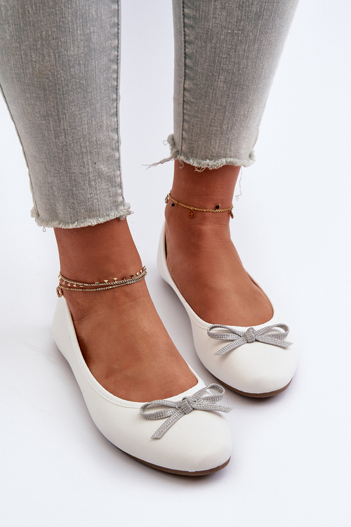 Baleriny Z Eko Skóry Kokardka Białe Sandelal 9988-57