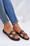 Embellished Flat Women's Sandals Black Adivrae