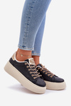 Sneakersy Z Ozdobnymi Sznurówkami Na Platformie Czarne Fonetha