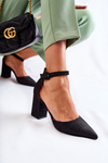 Czółenka Błyszczące Obcas Słupek Czarne Amira