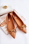 Women's Leather Ballerinas In Spitz With Decoration Camel Carlos