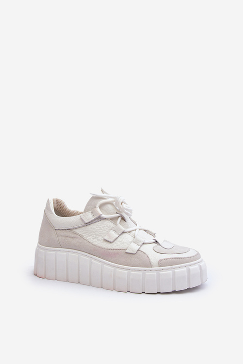 Buty Sportowe Damskie Skóra Platforma Jasnobeżowe M01/1 Zazoo