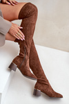 Block Heeled Knee High Boots From Eco Suede Brown Galadi