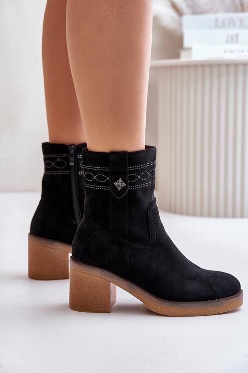 Warm Women's Ankle Boots With Heels Black Vailia