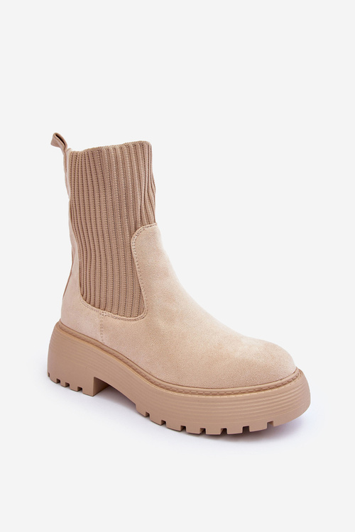 Elastic Insert Suede Boots Beige Anyfer 