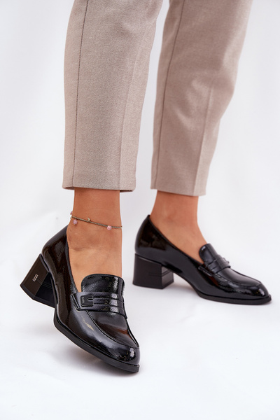 Lacquered Leather Women's Low Shoes With Heels Vinceza 18105 Black