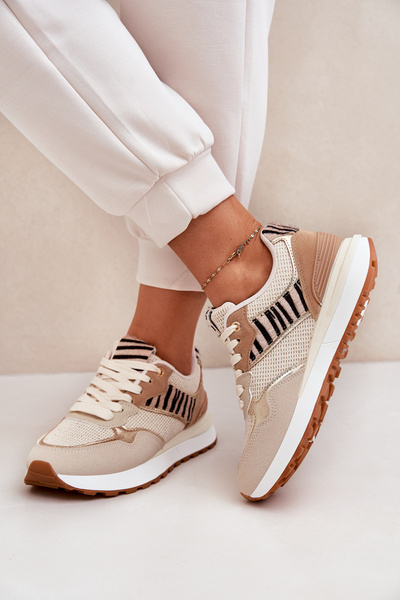 Damskie Buty Sportowe Sneakersy Platforma Zebra Beżowe Davinara