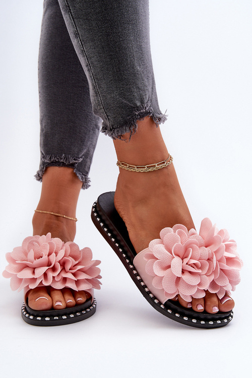 Women's Pink Flower Embellished Sandals Cellanen