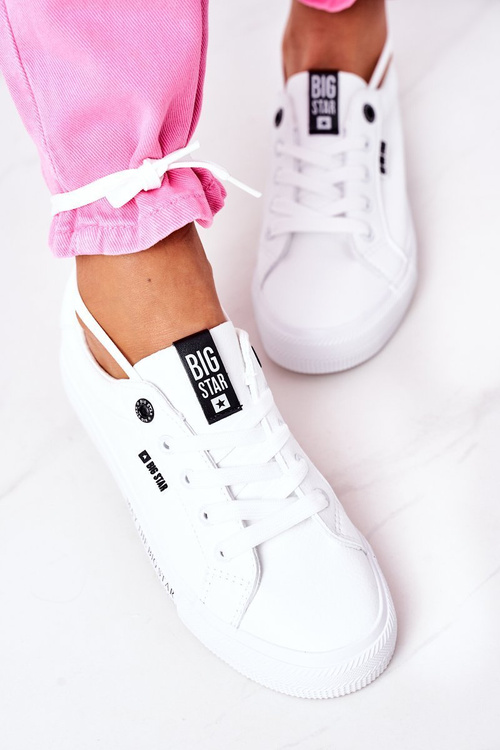 Damskie Skórzane Tenisówki Z Napisem BIG STAR EE274316 Białe