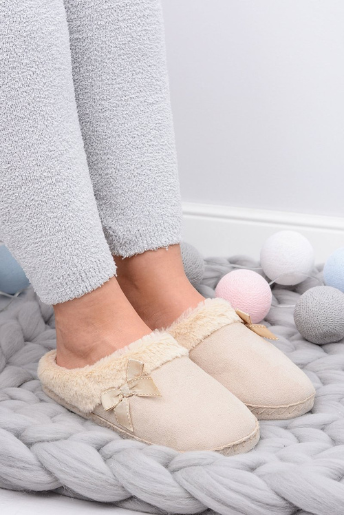 SOXO Women's Flip Flops With Fur and Bow Tie Beige