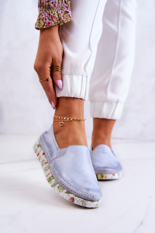 Półbuty Damskie Wsuwane Skórzane Jasnoniebieskie Maciejka 03512-40