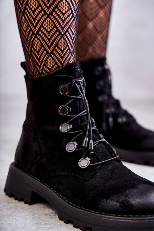 Women's Suede Warm Boots With Ribbed Black Helia