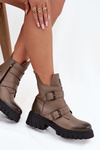 Leather Insulated Women's Ankle Boots With Buckles And Decorative Detail Zazoo 60482 Dark Beige