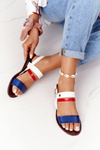 Flat Women's Sandals Navy-White Doris