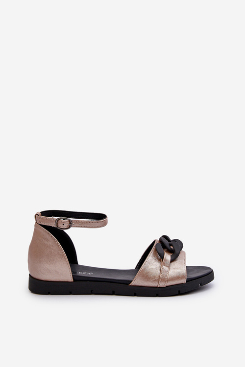 Płaskie Sandały Damskie Z Łańcuchem Złote Vinceza 17320