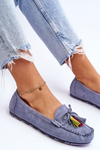 Suede Loafers With Bow And Fringes Blue Dorine