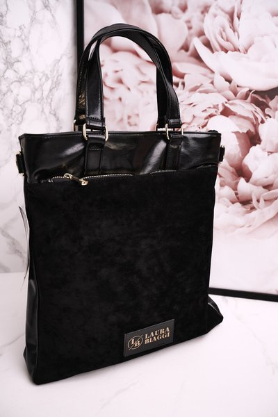 Shopper Bag With Detachable Strap LAURA BIAGGI Suede Black