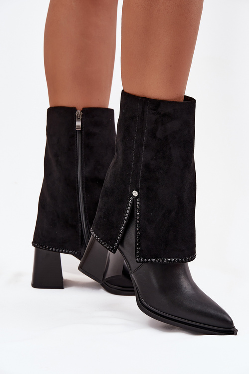 Leather Women's Ankle Boots on Heel with Turned Shaft Heated Maciejka K7206-01 Black