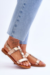 Women's Flat Sandals With A Decorative Belt Gold Berry