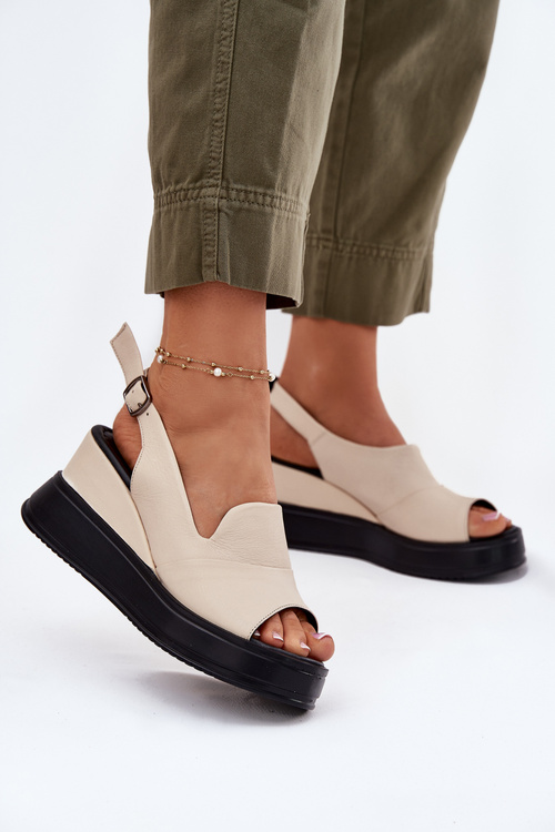 Leather Women's Wedge Sandals Artiker 54C0401 Beige
