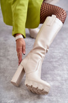 Fashionable Leather Boots On The Platform Beige Isabell