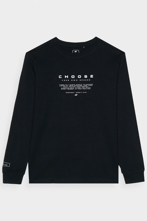 Koszulka Z Długim Rękawem Dla Chłopca Z Nadrukiem Regular 4F 4FJWAW24TLONM294-20S Czarna
