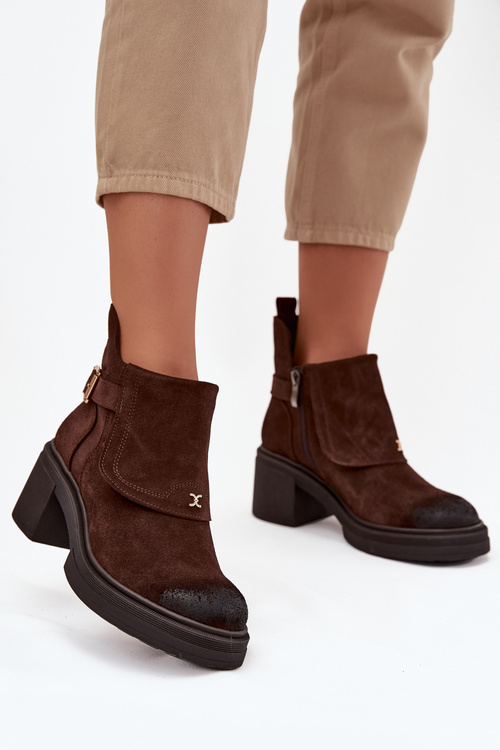 Ankle boots from natural suede lined Zazoo 1156 chocolate