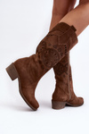 Zazoo 4043 Suede Low Heel Boots Laced Brown