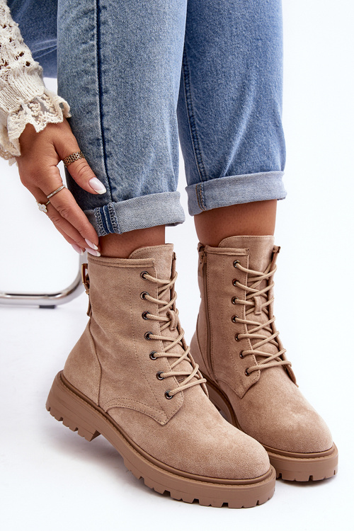 Women's Zip-Up Ankle Boots Light Beige Ninsuni